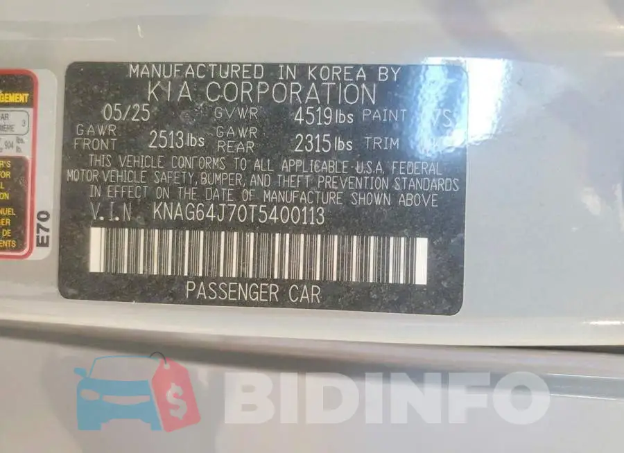 KNAG64J70T5400113 Photo# 13