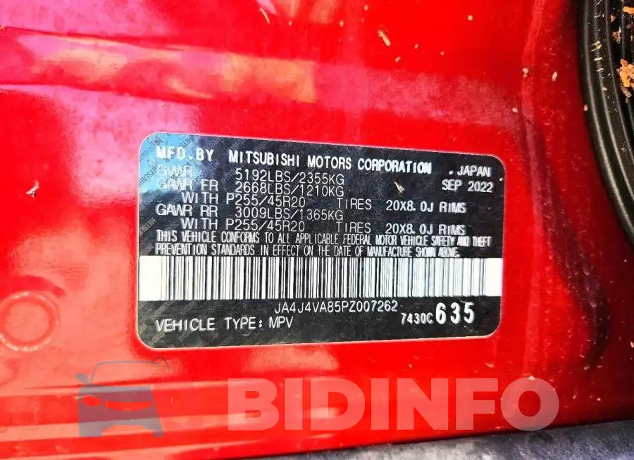 JA4J4VA85PZ007262 Photo# 13