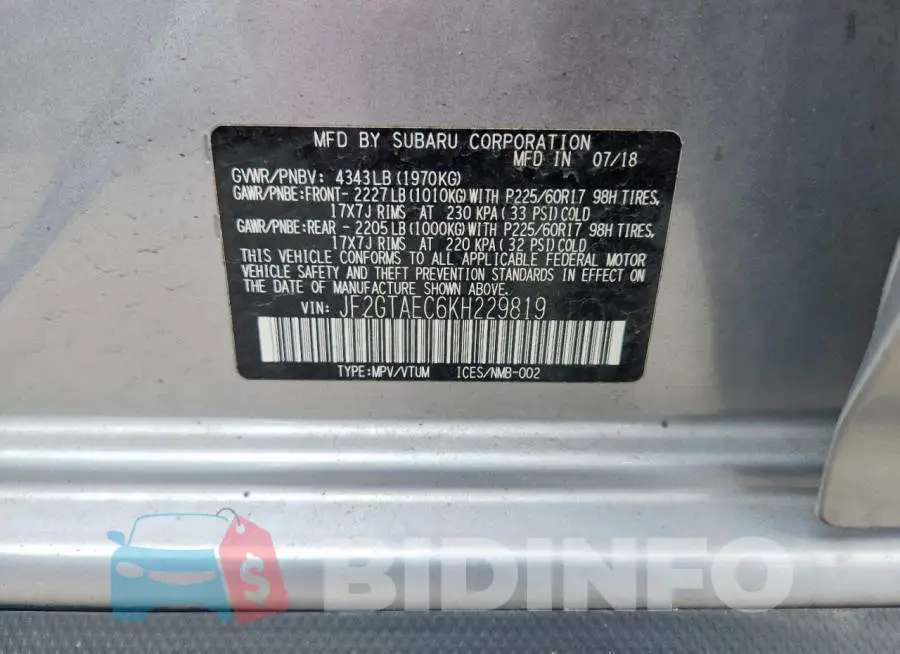 JF2GTAEC6KH229819 Photo# 13