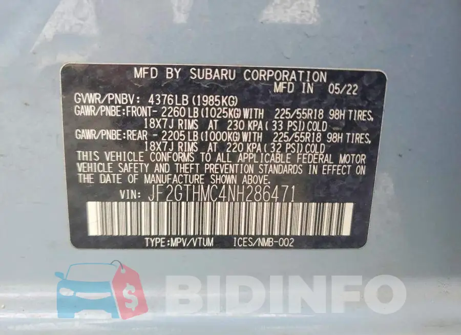 JF2GTHMC4NH286471 Photo# 13