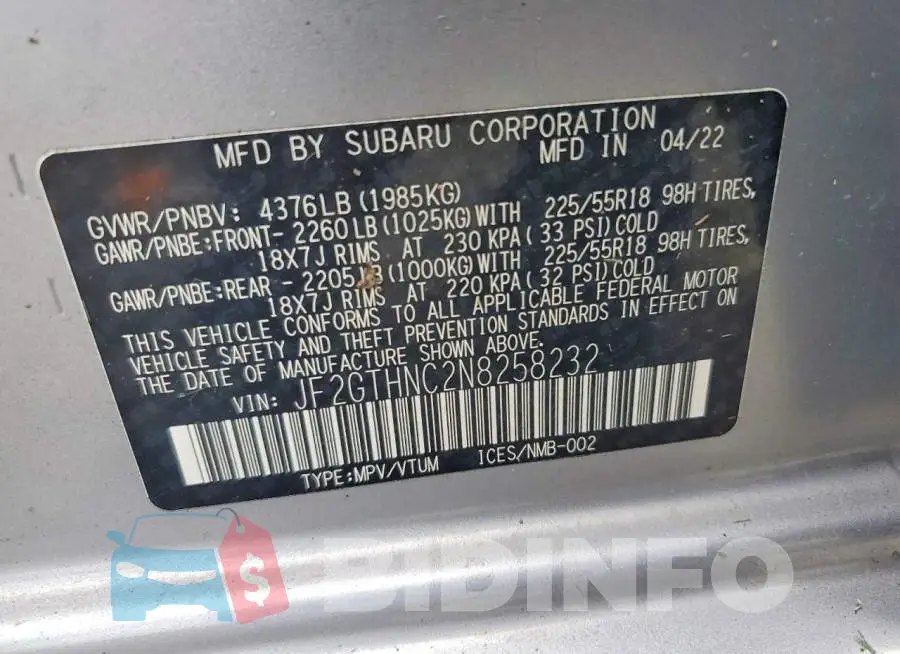 JF2GTHNC2N8258232 Photo# 13
