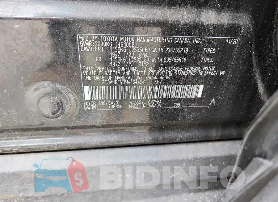 2T3A1RFV3MW164496 Photo# 13