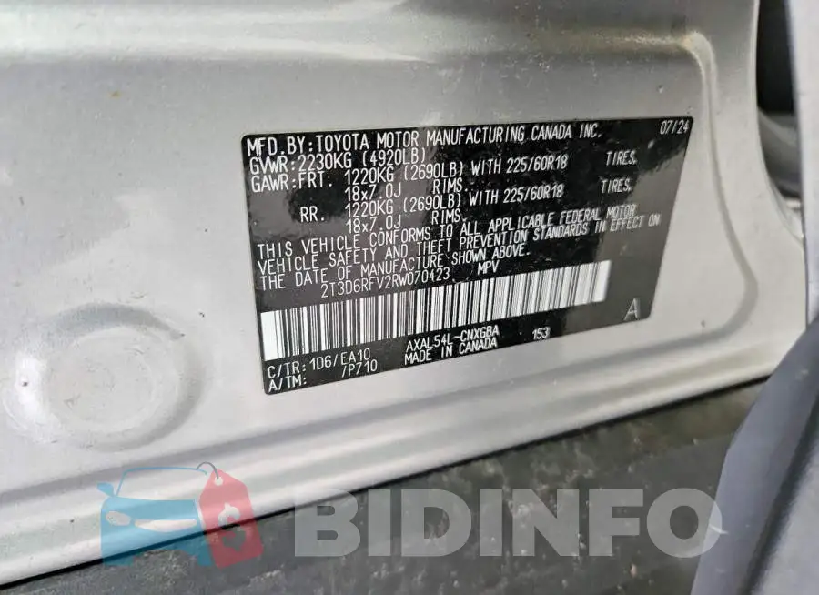 2T3D6RFV2RW070423 Photo# 14