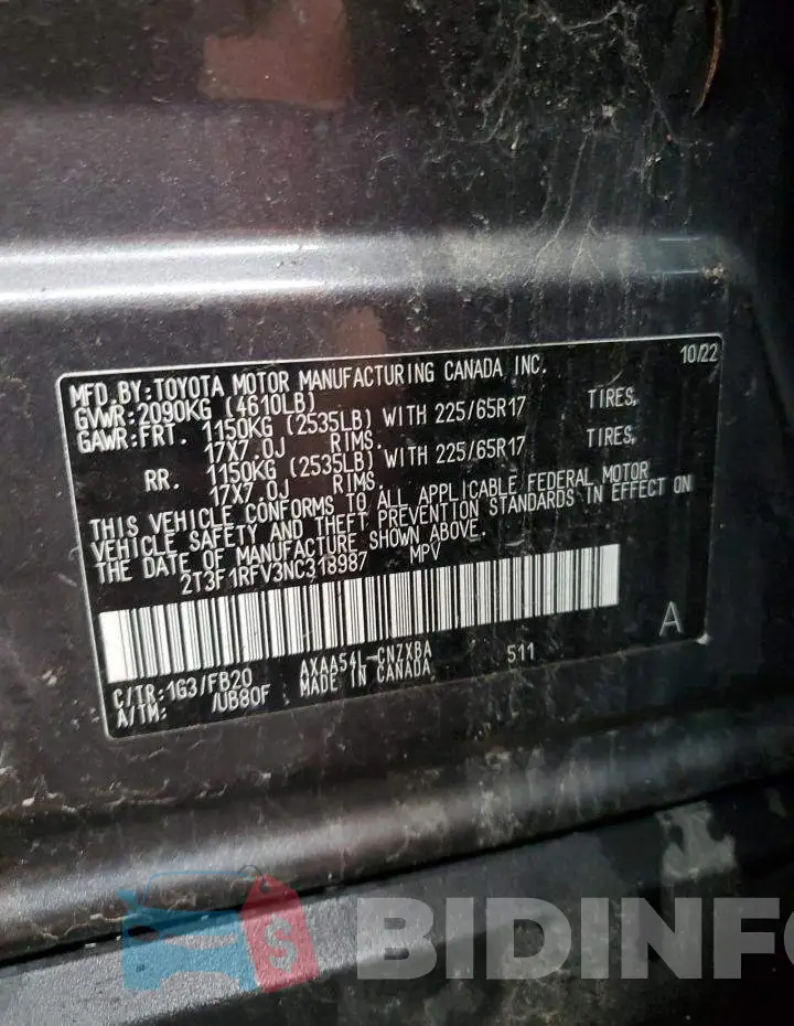 2T3F1RFV3NC318987 Photo# 13