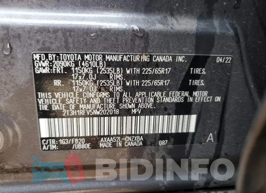 2T3H1RFV5NW202018 Photo# 14