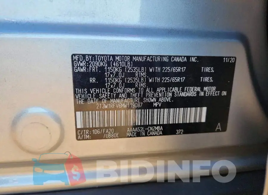 2T3W1RFV6MW119087 Photo# 13