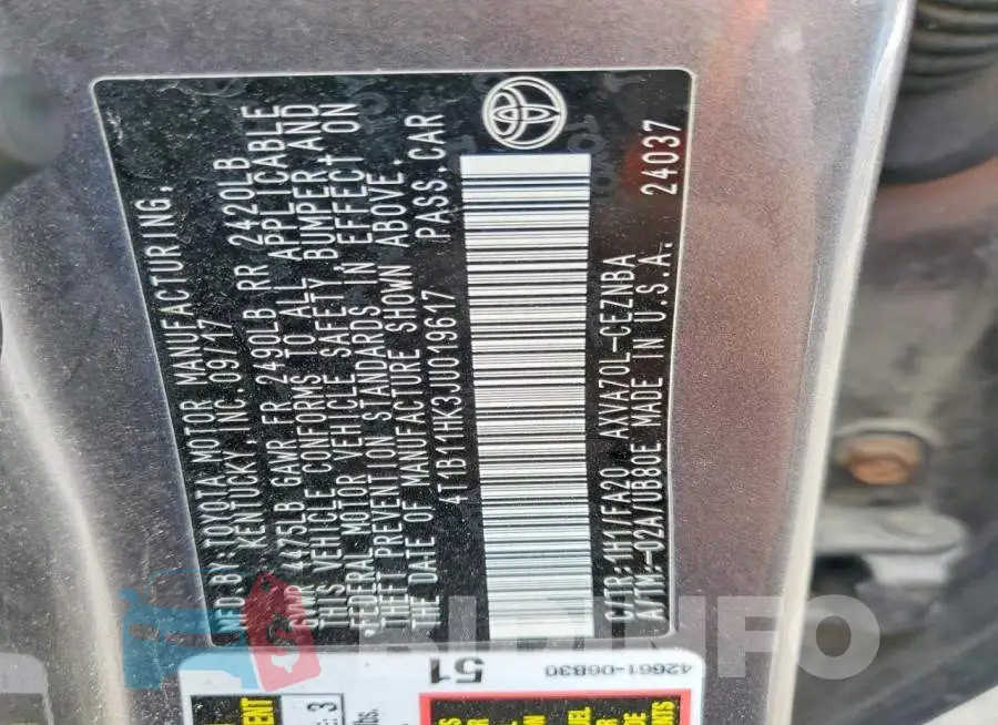 4T1B11HK3JU019617 Photo# 12