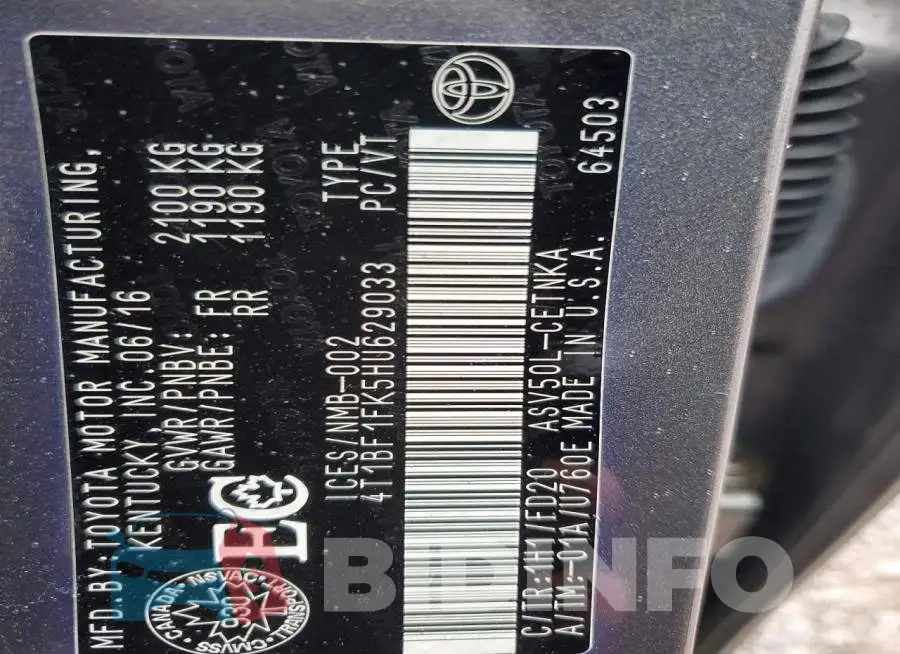 4T1BF1FK5HU629033 Photo# 12