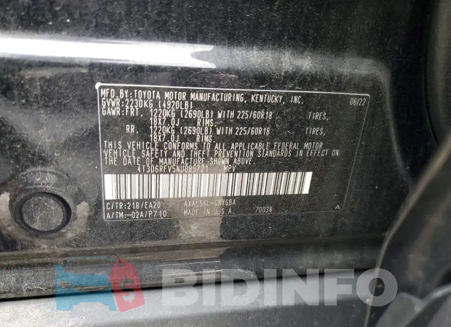4T3D6RFV5NU085721 Photo# 13