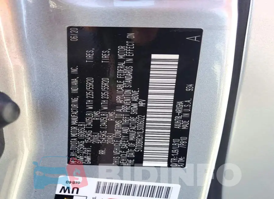 5TDDBRCH1LS006022 Photo# 13