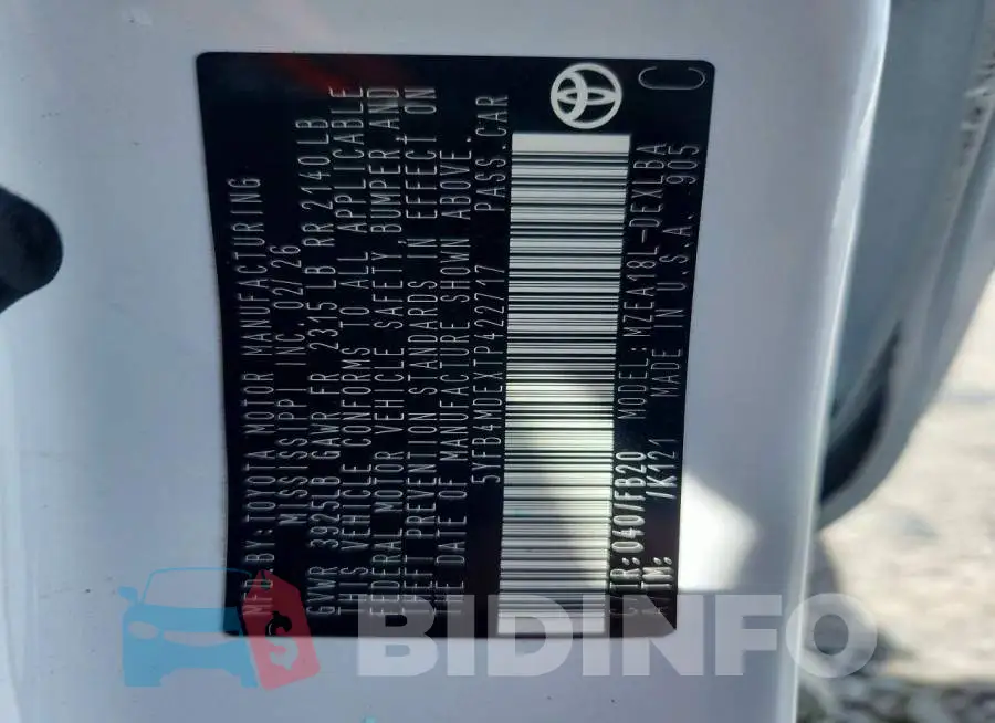 5YFB4MDEXTP422717 Photo# 12