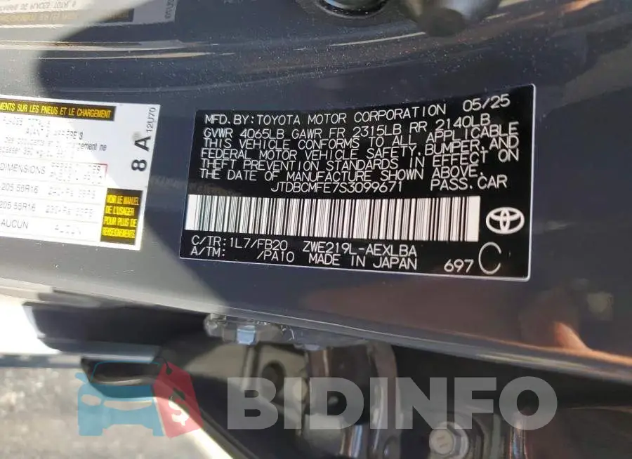 JTDBCMFE7S3099671 Photo# 12