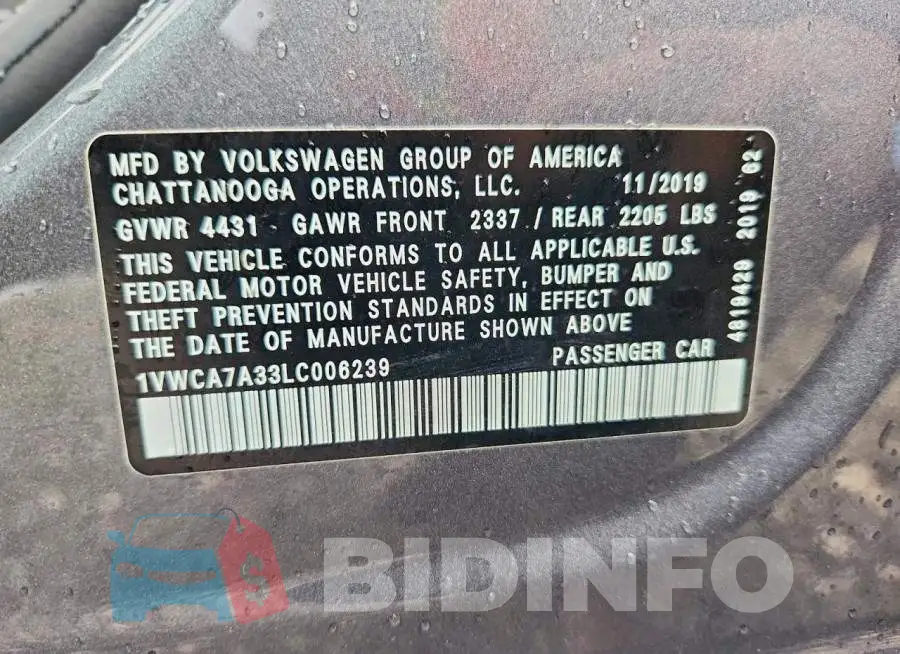 1VWCA7A33LC006239 Photo# 12