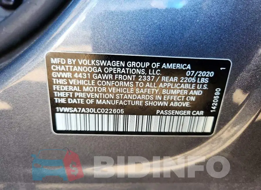 1VWSA7A30LC022605 Photo# 12