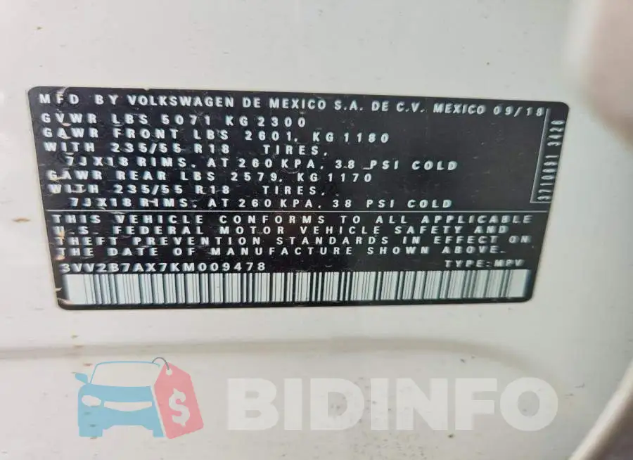 3VV2B7AX7KM009478 Photo# 13