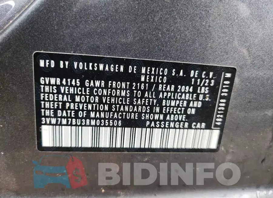 3VW7M7BU3RM035506 Photo# 13
