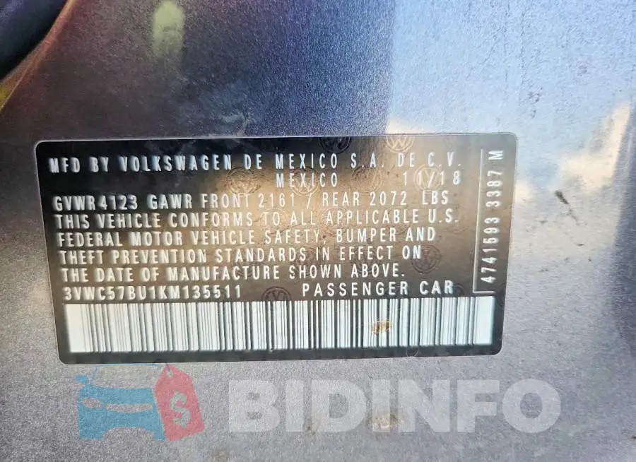 3VWC57BU1KM135511 Photo# 12