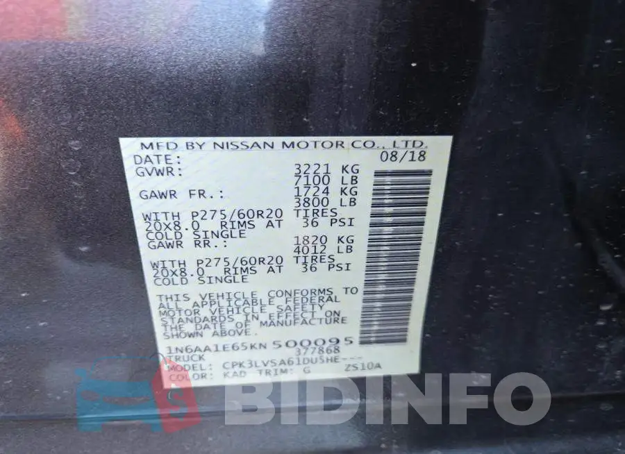 1N6AA1E65KN500095 Photo# 12