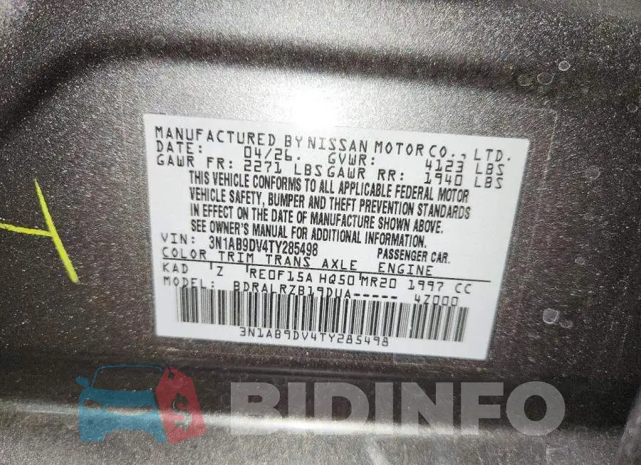 3N1AB9DV4TY285498 Photo# 12