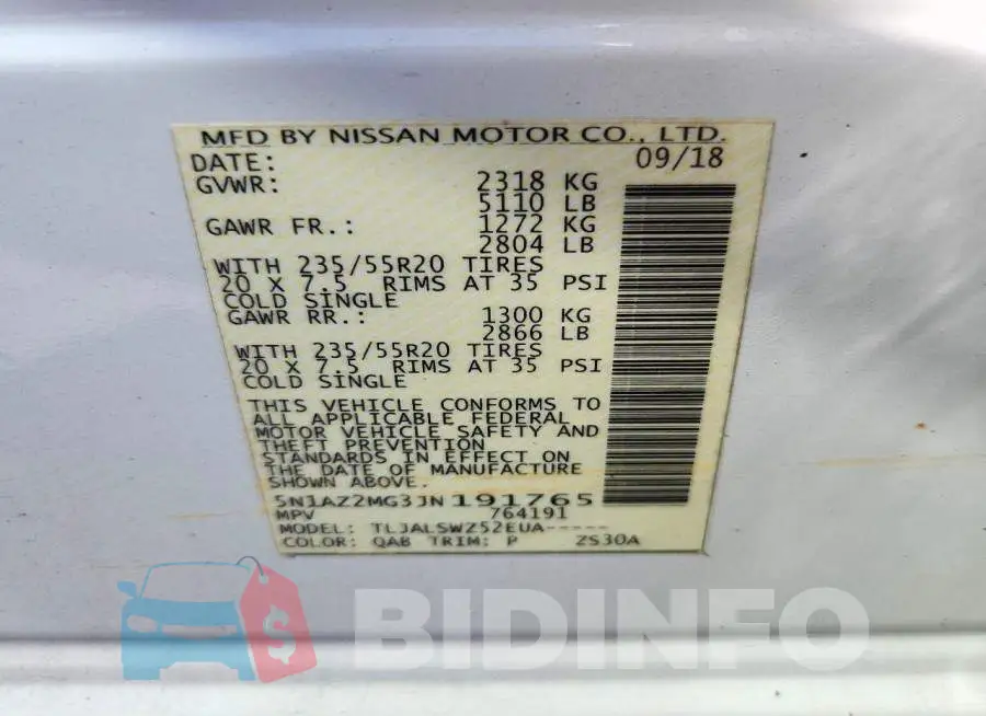 5N1AZ2MG3JN191765 Photo# 13