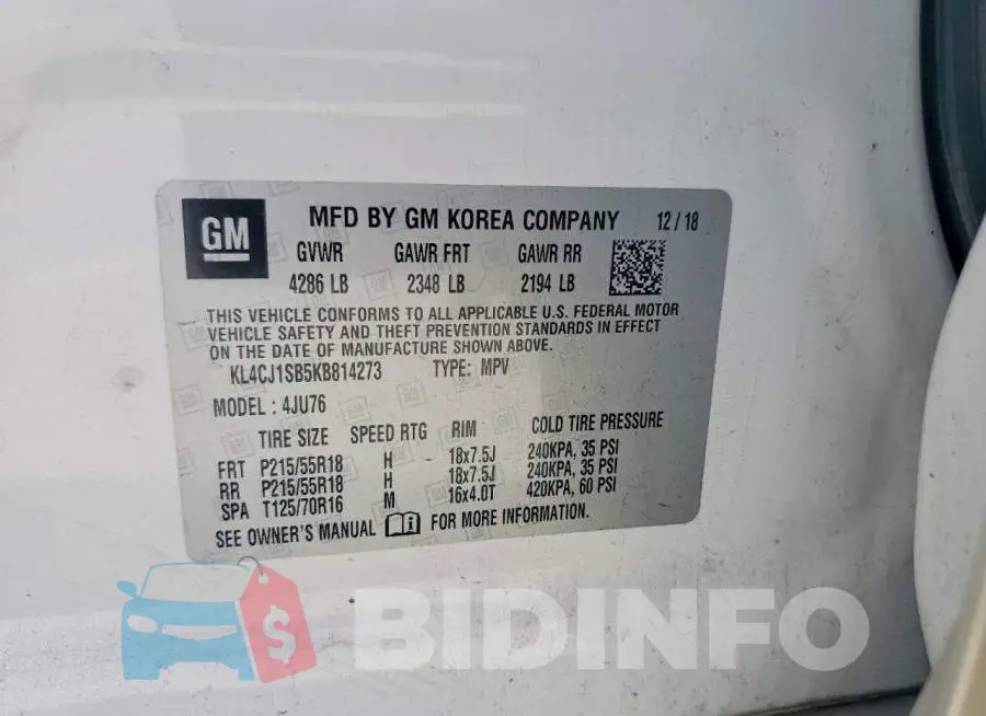 KL4CJ1SB5KB814273 Photo# 12
