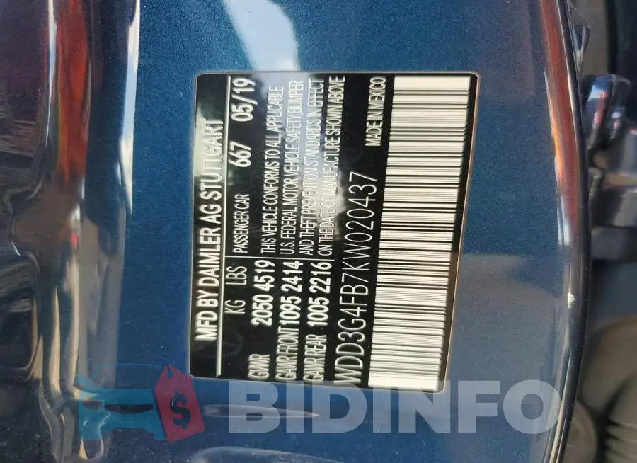 WDD3G4FB7KW020437 Photo# 12