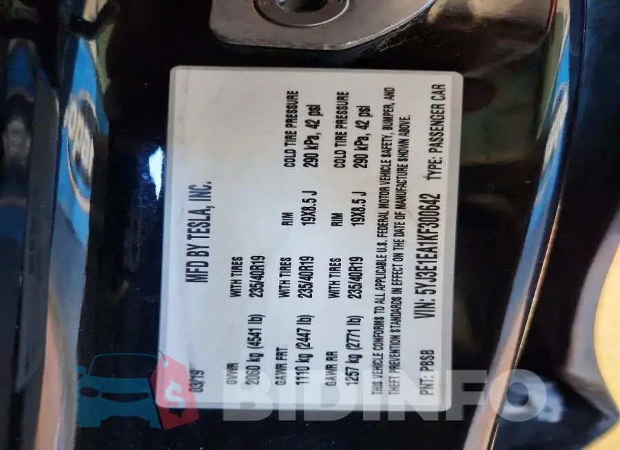 5YJ3E1EA1KF300642 Photo# 12