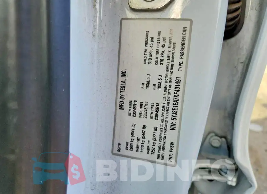 5YJ3E1EA7KF401491 Photo# 12