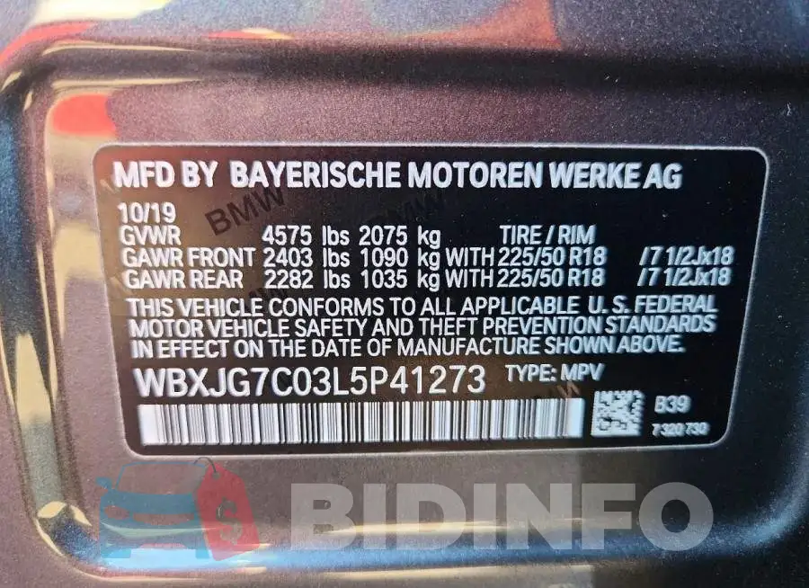 WBXJG7C03L5P41273 Photo# 13