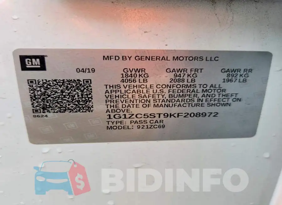 1G1ZC5ST9KF208972 Photo# 12