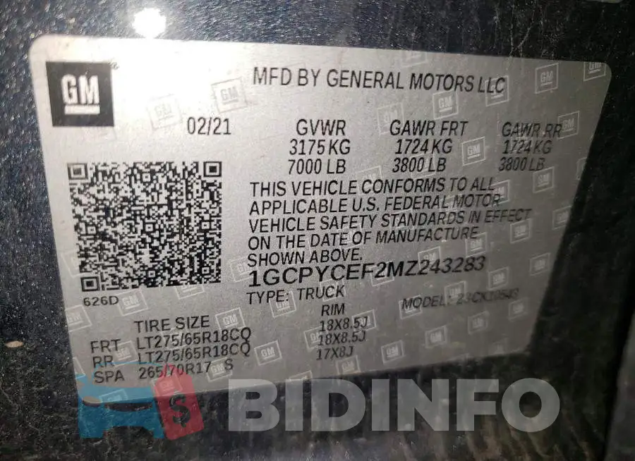 1GCPYCEF2MZ243283 Photo# 12