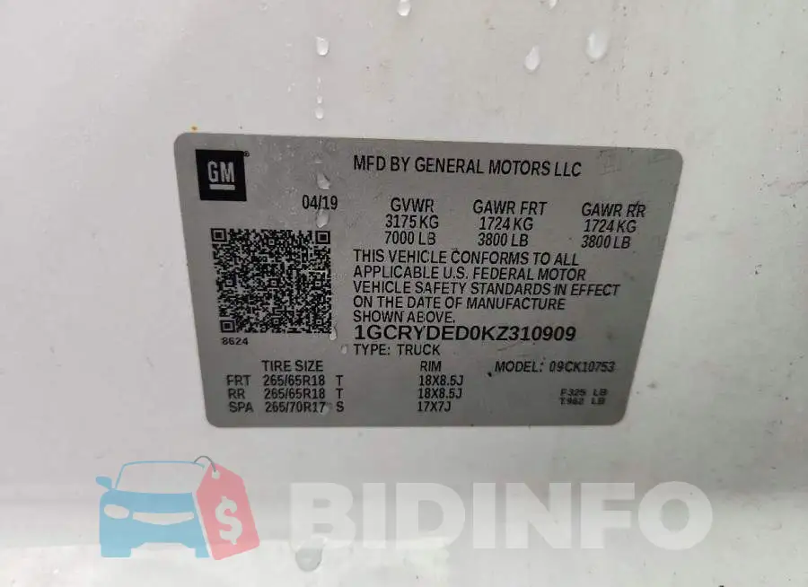 1GCRYDED0KZ310909 Photo# 12