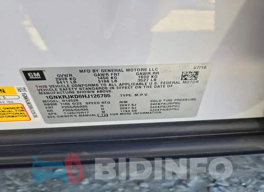 1GNKRJKD8HJ126785 Photo# 13
