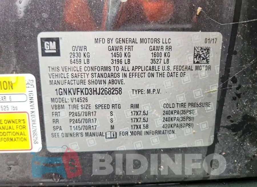 1GNKVFKD3HJ268258 Photo# 13
