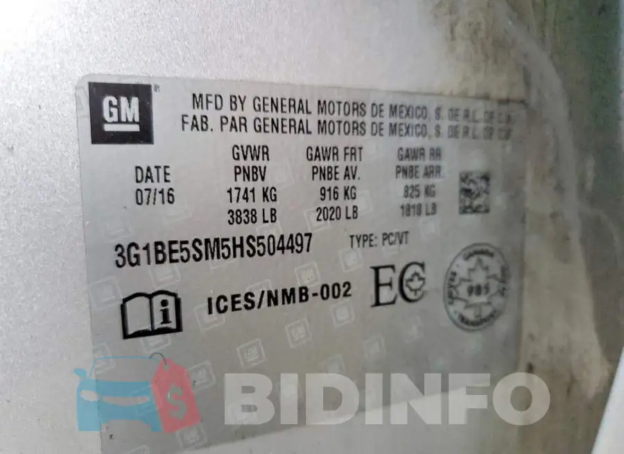 3G1BE5SM5HS504497 Photo# 13