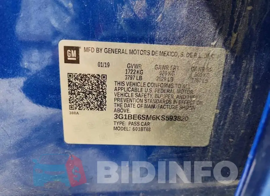 3G1BE6SM6KS593820 Photo# 12