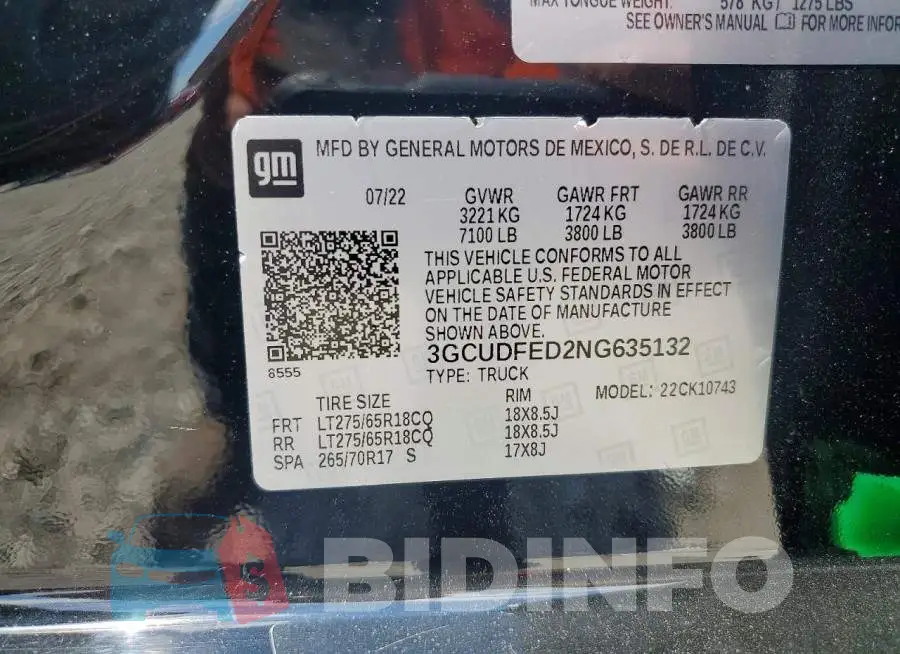3GCUDFED2NG635132 Photo# 12