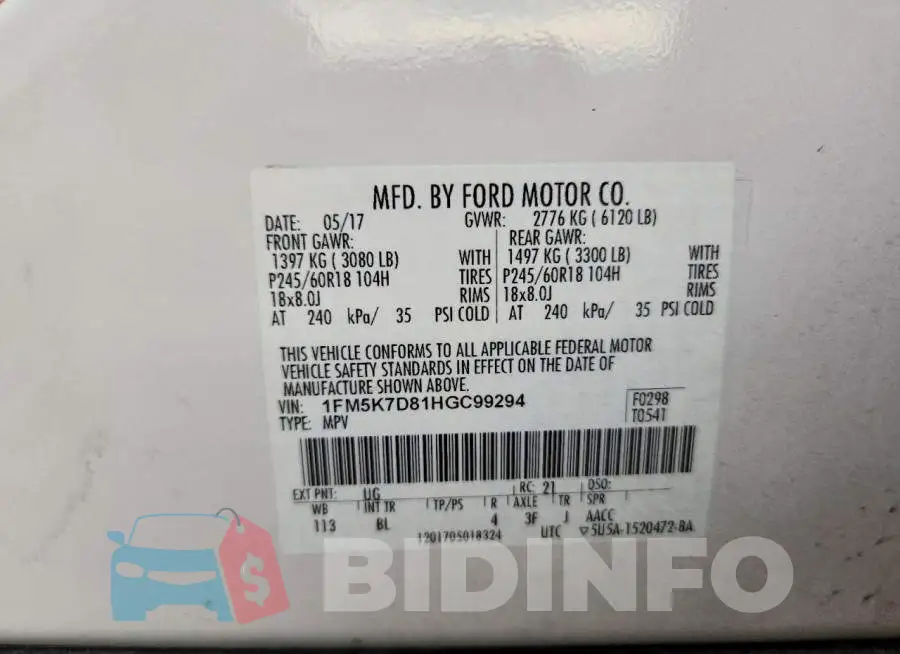 1FM5K7D81HGC99294 Photo# 14