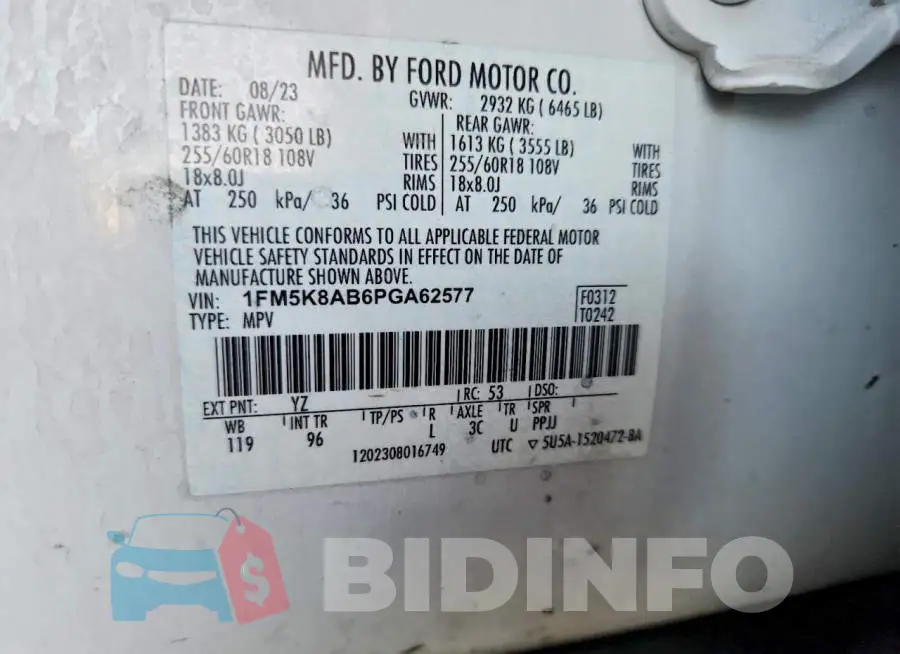 1FM5K8AB6PGA62577 Photo# 13