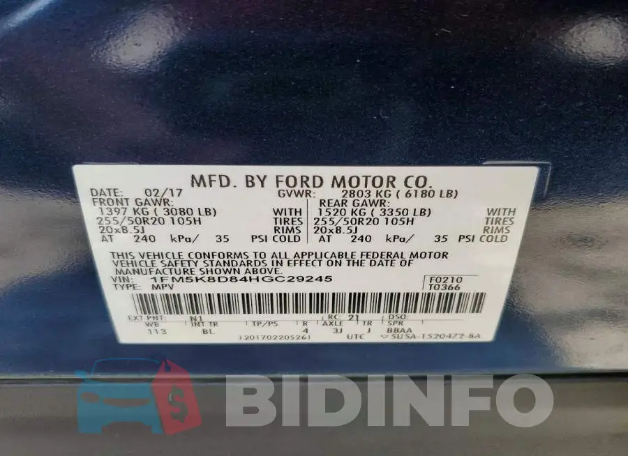 1FM5K8D84HGC29245 Photo# 14