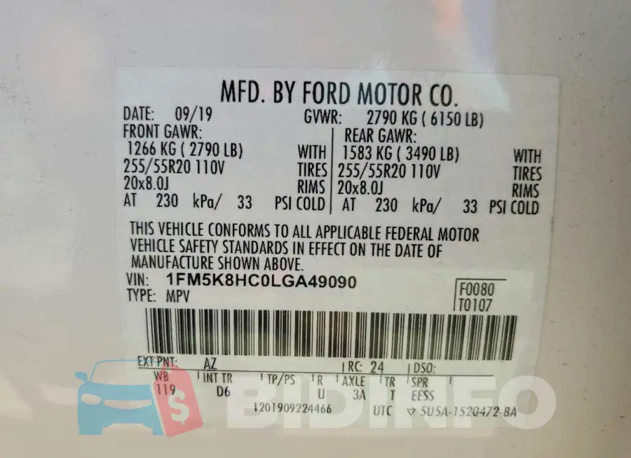 1FM5K8HC0LGA49090 Photo# 14