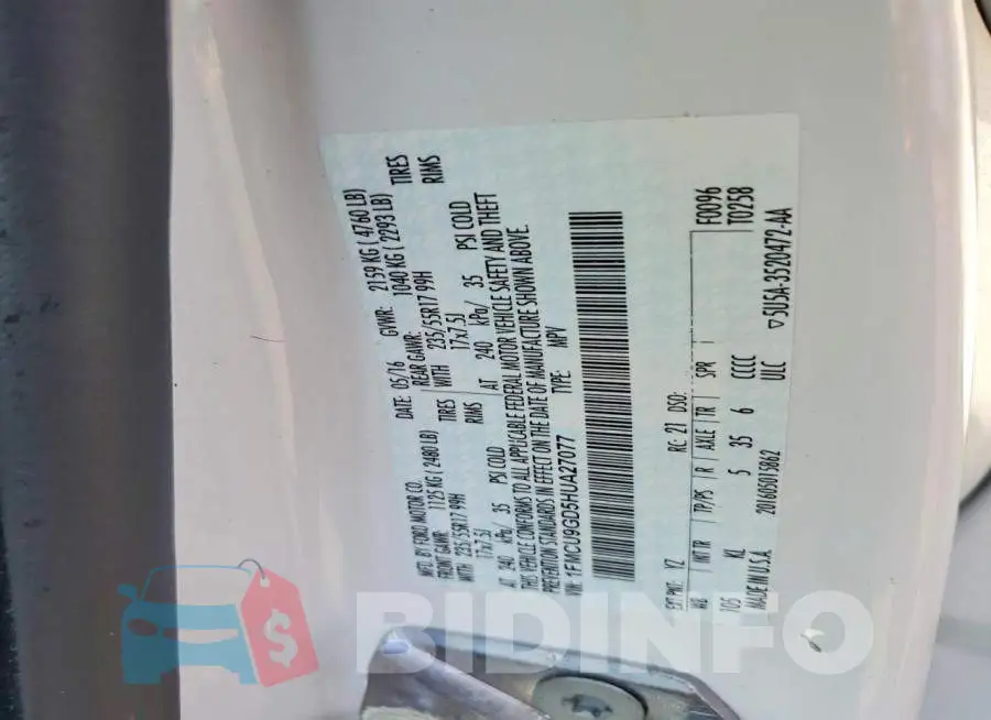 1FMCU9GD5HUA27077 Photo# 12