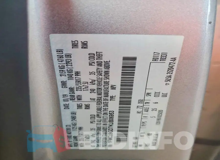 1FMCU9GD7KUB06953 Photo# 13