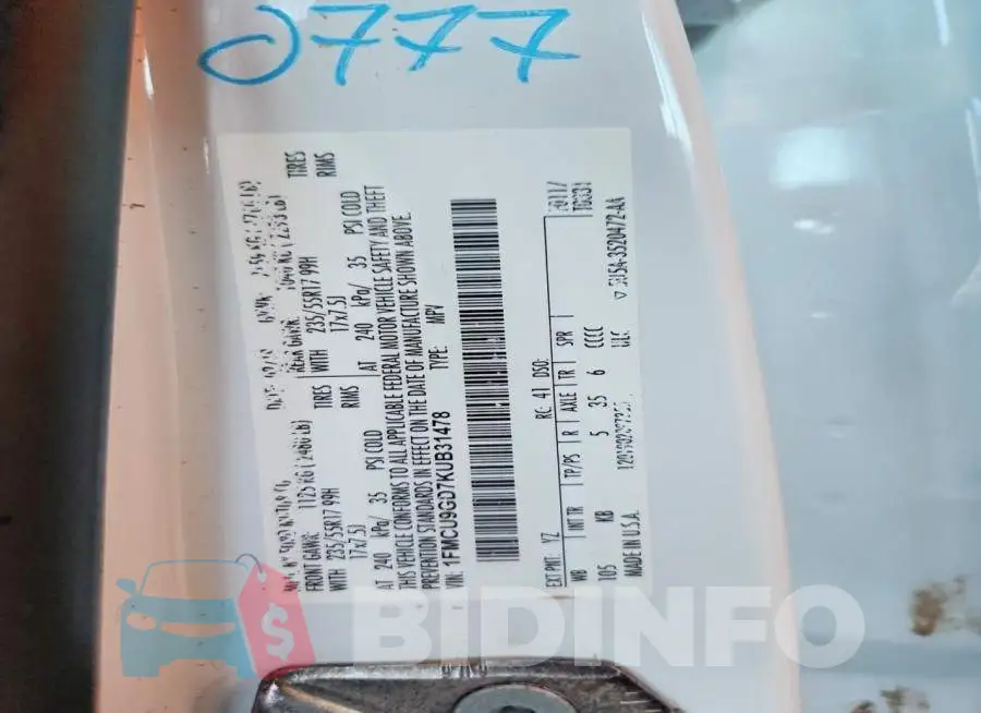 1FMCU9GD7KUB31478 Photo# 13
