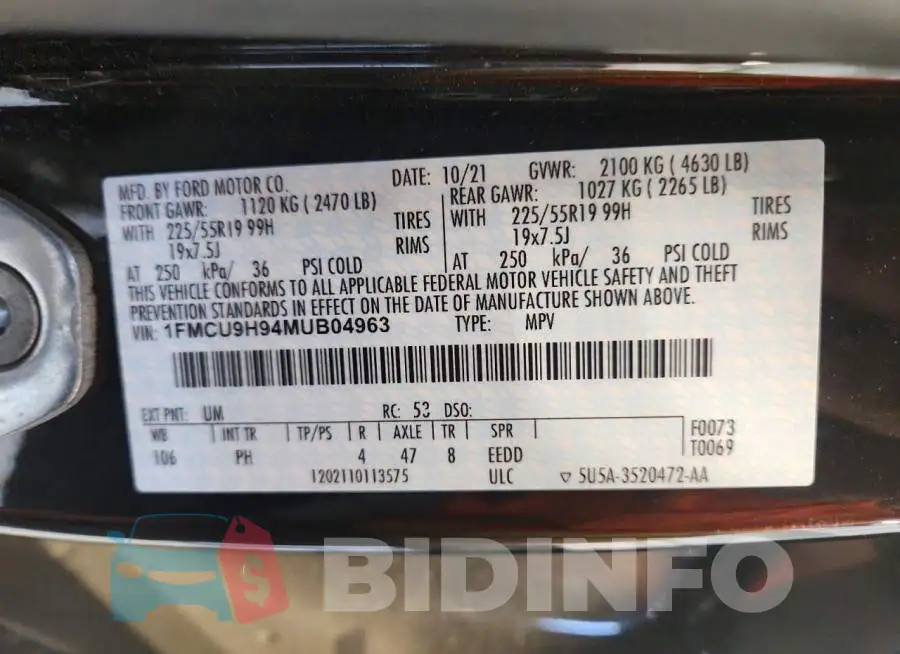 1FMCU9H94MUB04963 Photo# 14