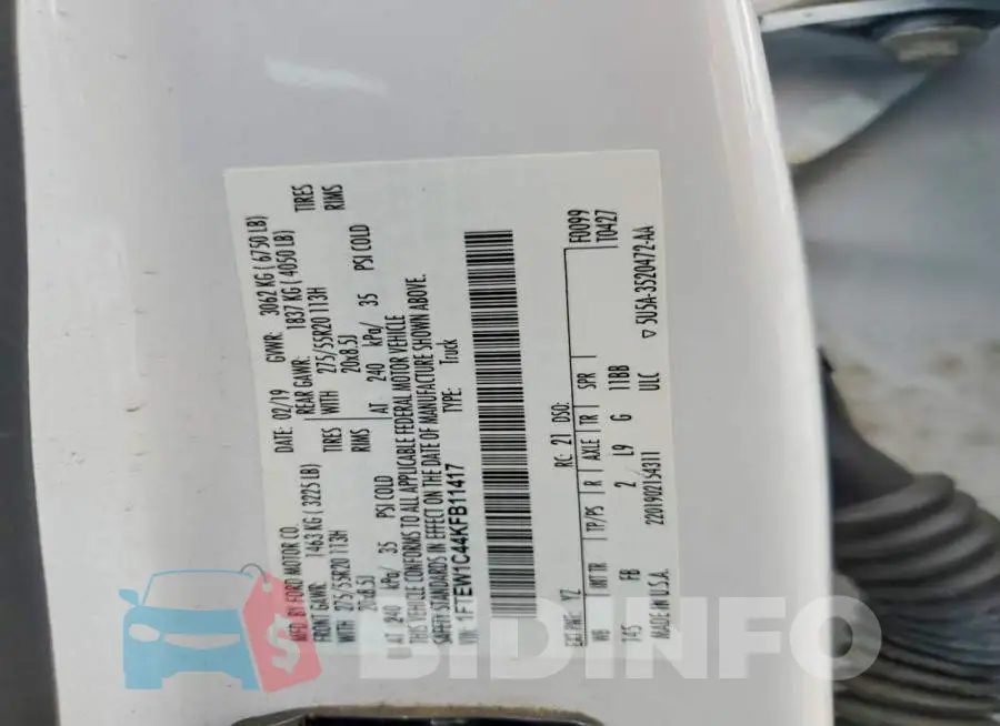 1FTEW1C44KFB11417 Photo# 12