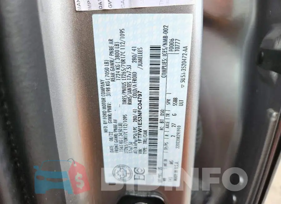 1FTFW1E53NFC04797 Photo# 12