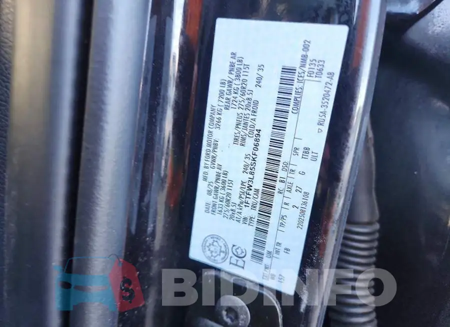 1FTFW3L85SKF06894 Photo# 12