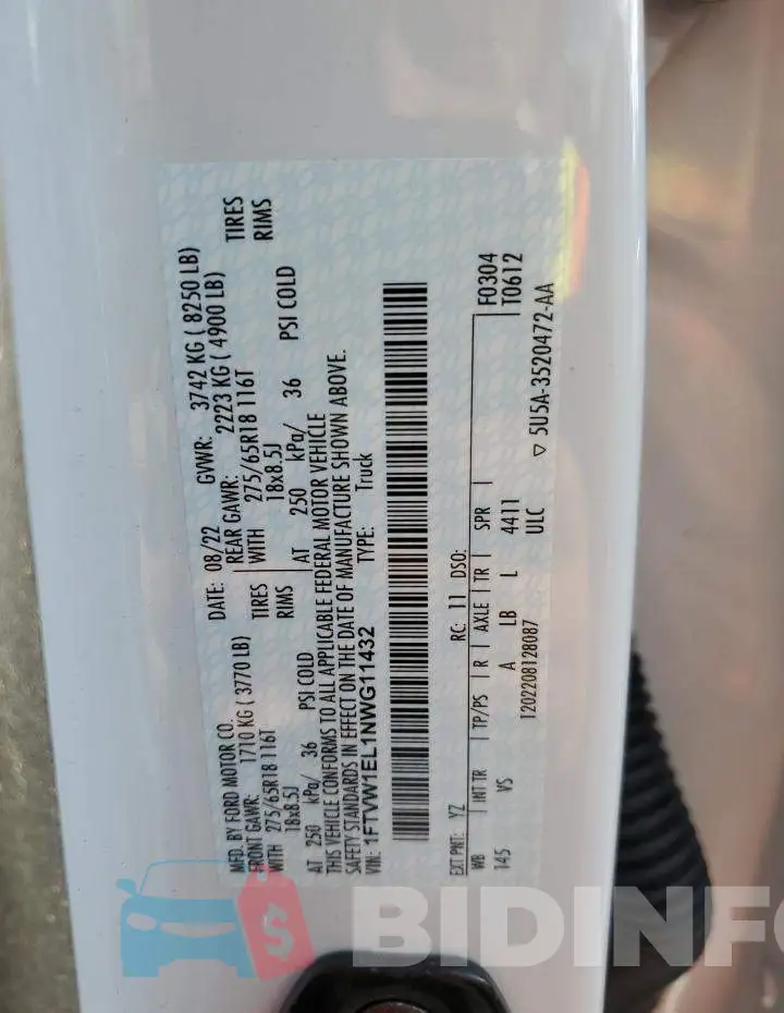 1FTVW1EL1NWG11432 Photo# 12