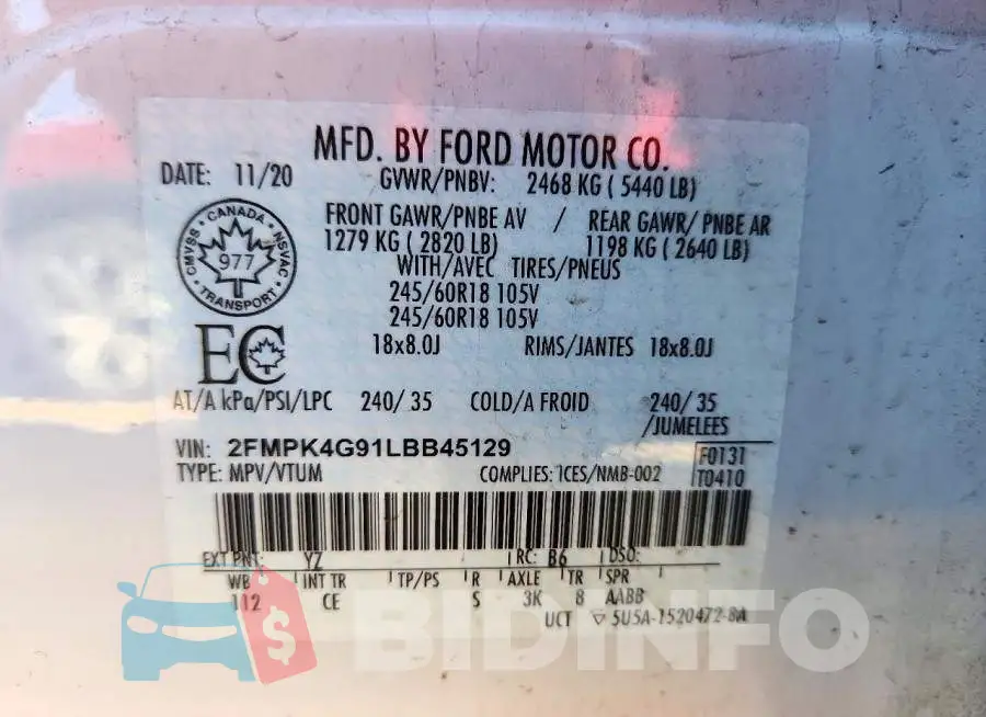 2FMPK4G91LBB45129 Photo# 13